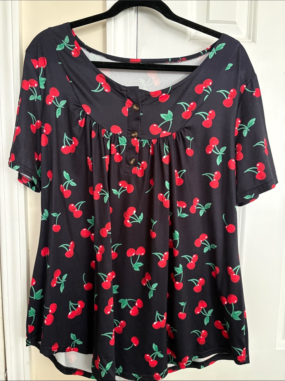 Amazon Black Cherry-Print Short Sleeve Scoop Neck Top